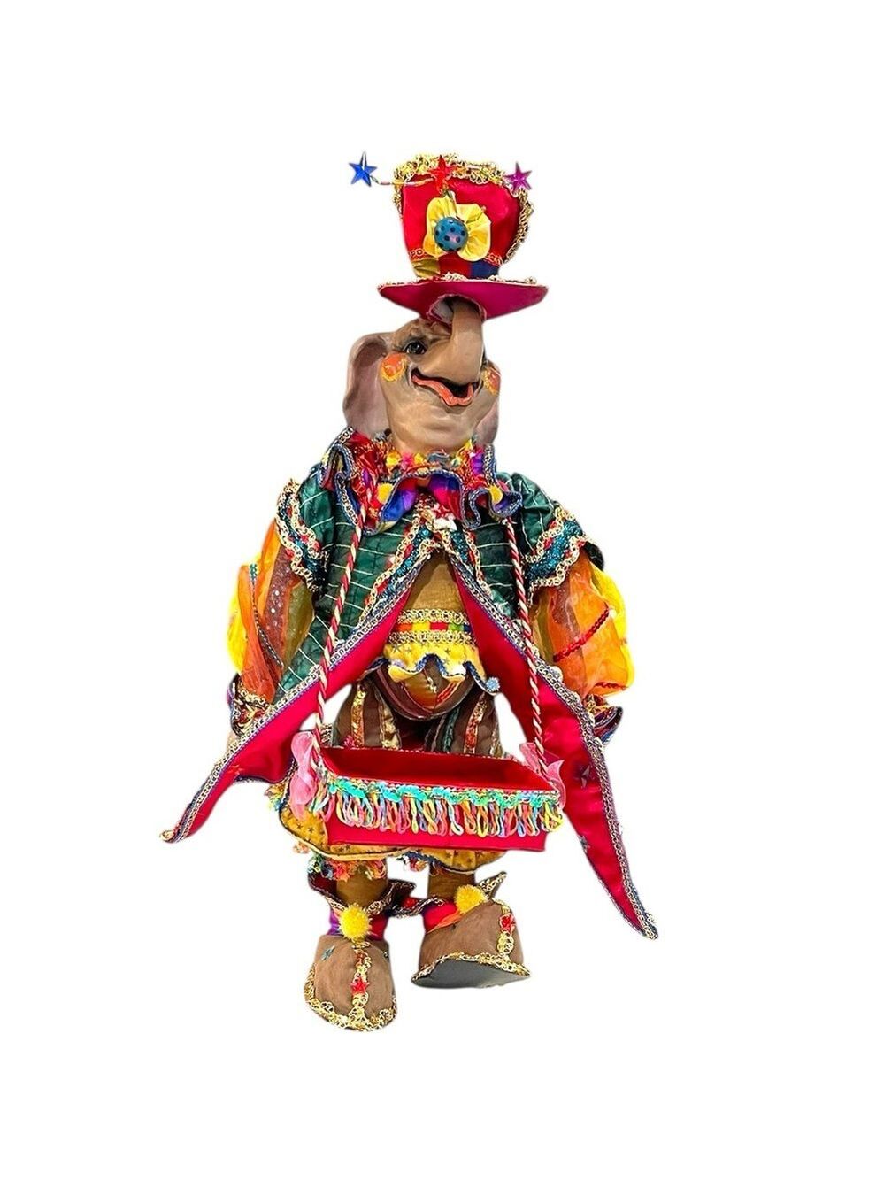 Wayne Kleski Circus Elephant Posable Large 26” Vibrant Colors Red Green Yellow